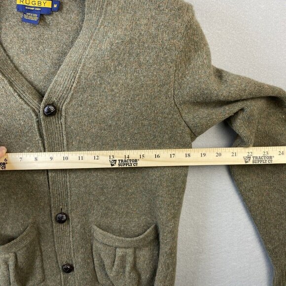 VTG Rugby Ralph Lauren Cardigan Womens M‎ 100% Wool Sweater Suede Elbow Patches - Picture 12 of 16